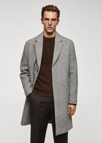 Herringbone pattern wool coat