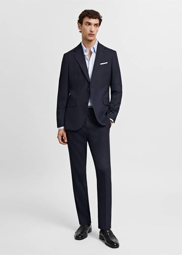 Slim-fit herringbone wool suit jacket