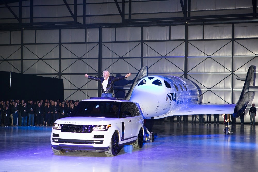 Virgin Spaceship Unity is unveiled in Mojave, California, Friday February 19th, 2016. VSS Unity is the first vehicle to be manufactured by The Spaceship Company, Virgin Galactic's wholly owned manufacturing arm, and is the second vehicle of its design ever constructed. VSS Unity was unveiled in FAITH (Final Assembly Integration Test Hangar), the Mojave-based home of manufacturing and testing for Virgin Galactic's human space flight program. VSS Unity featured a new silver and white livery and was guided into position by one of the company's support Range Rovers, provided by its exclusive automotive partner Land Rover...