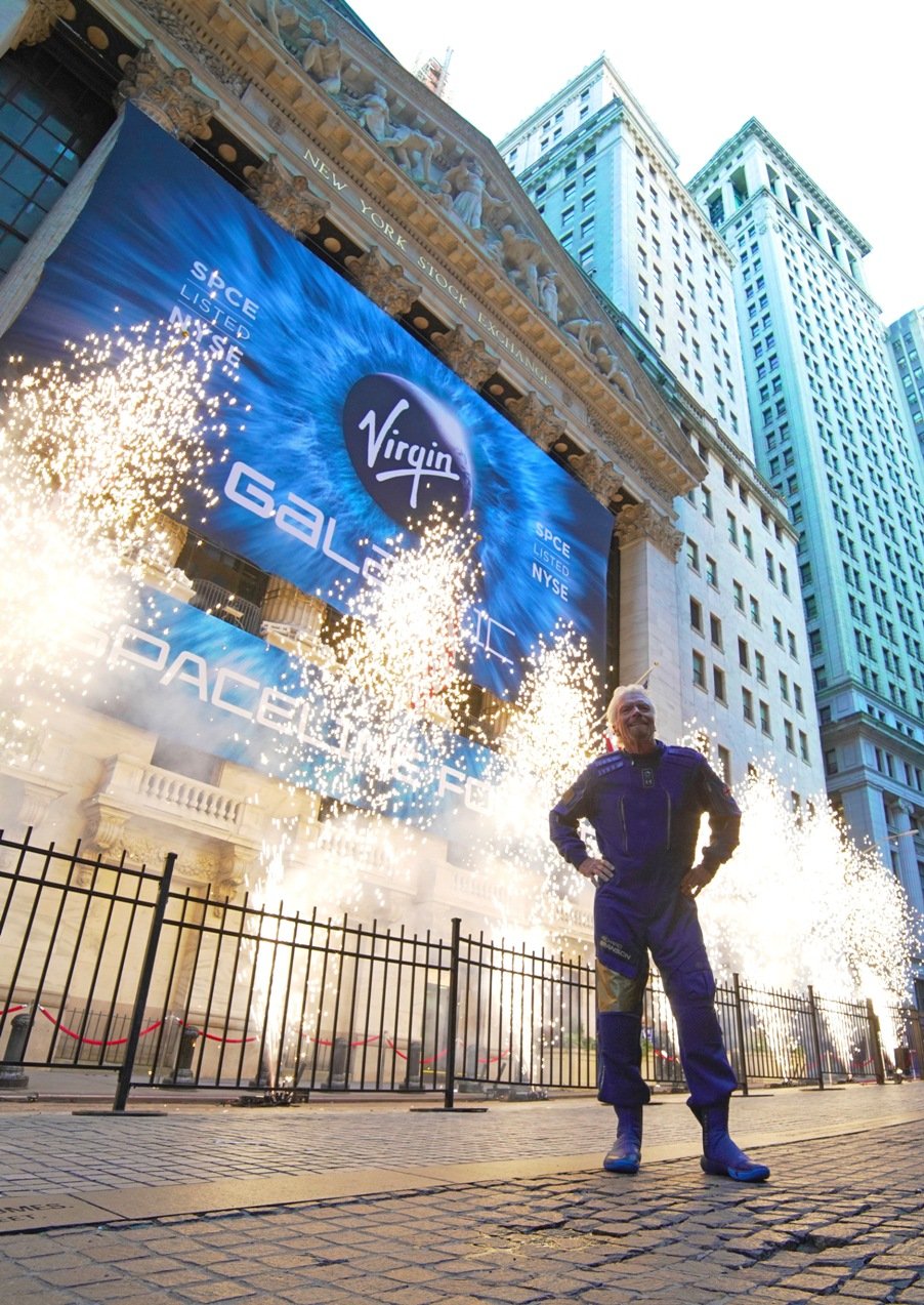 Richard Branson in front of the NYSE