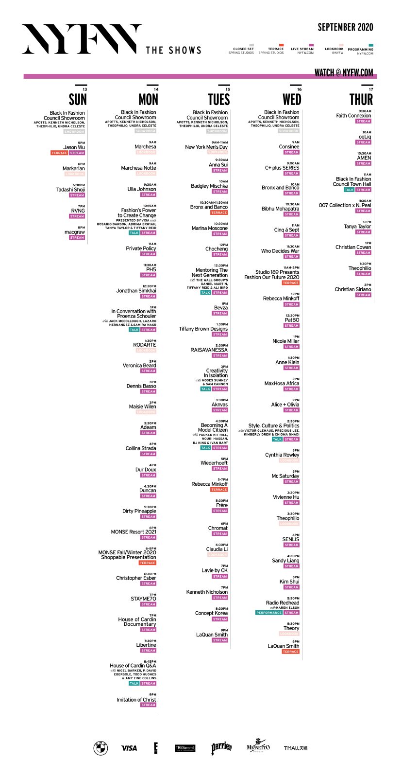 NYFW - New York Fashion Week September 2020 Schedule