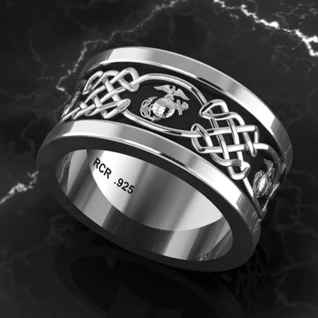 MARINE CORPS SOLID STERLING SILVER WEDDING RING