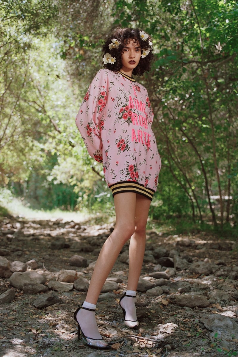 PINK FLORAL DAISY PRINTED AND EMBROIDERED SWEATSHIRT DRESS - LOOK 30