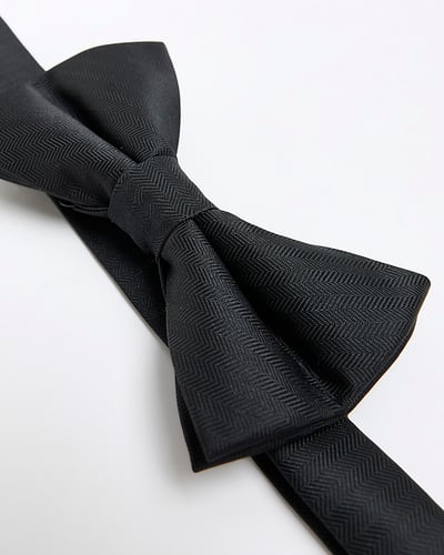 Black Herringbone Bow Tie