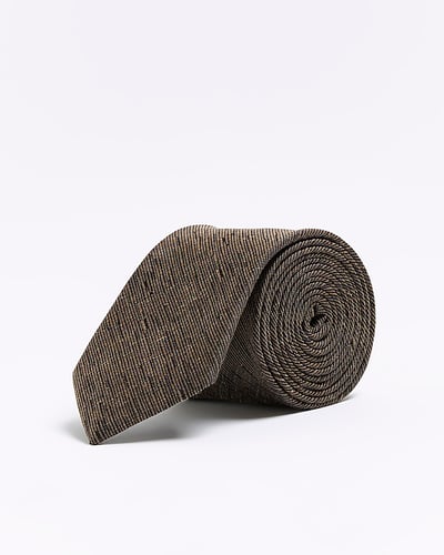 Brown Linen And Wool Blend Tie