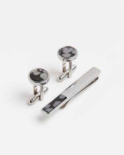 Black Stone Detail Tie Clip Set