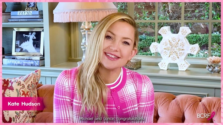 In this screengrab, Kate Hudson speaks during the Breast Cancer Research Foundation (BCRF) Virtual Palm Beach Hot Pink Luncheon & Symposium 2021 on February 04, 2021 in UNSPECIFIED, United States. (Photo by Getty Images/Getty Images Breast Cancer Research Foundation)