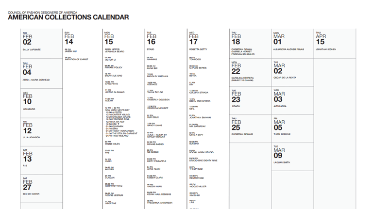 American Collections Schedule - February 2021