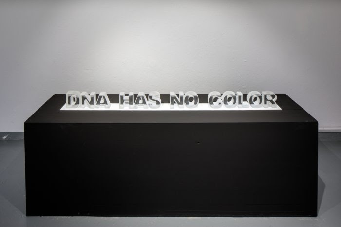 DNA HAS NO COLOR, Nancy Burson (2019). Glass.