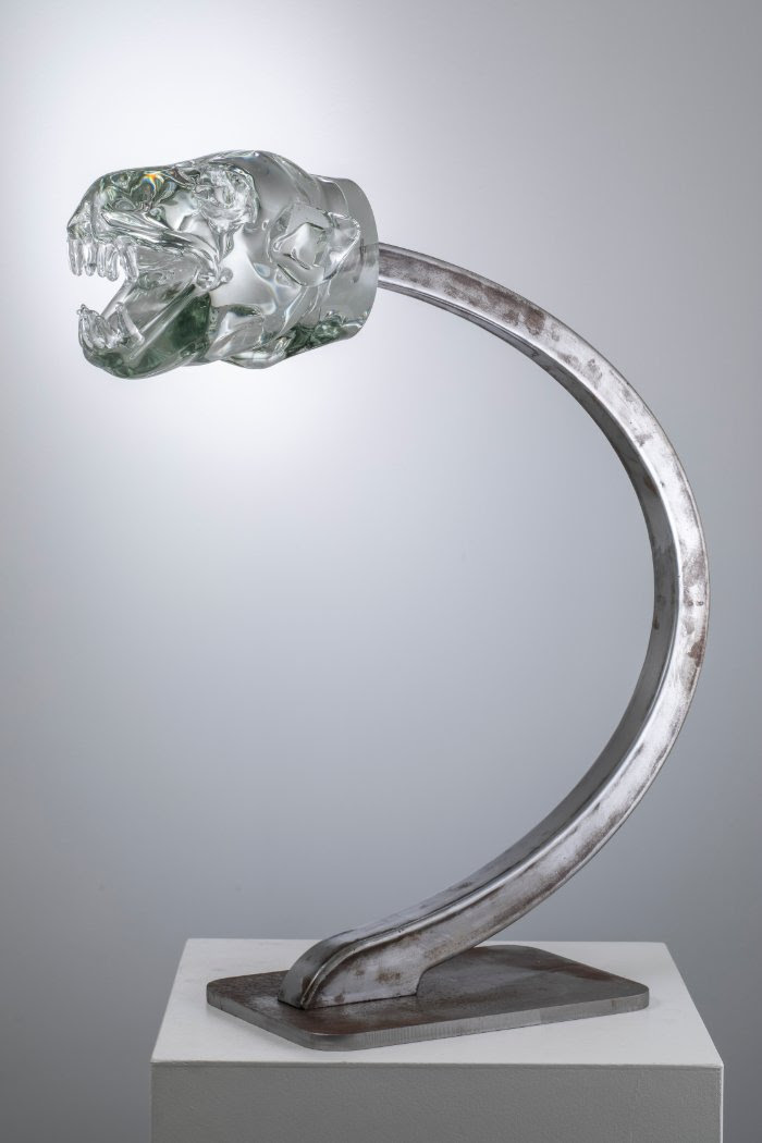 Detail of Strike Twice, Jimmie Durham (2019). Glass and metal.
