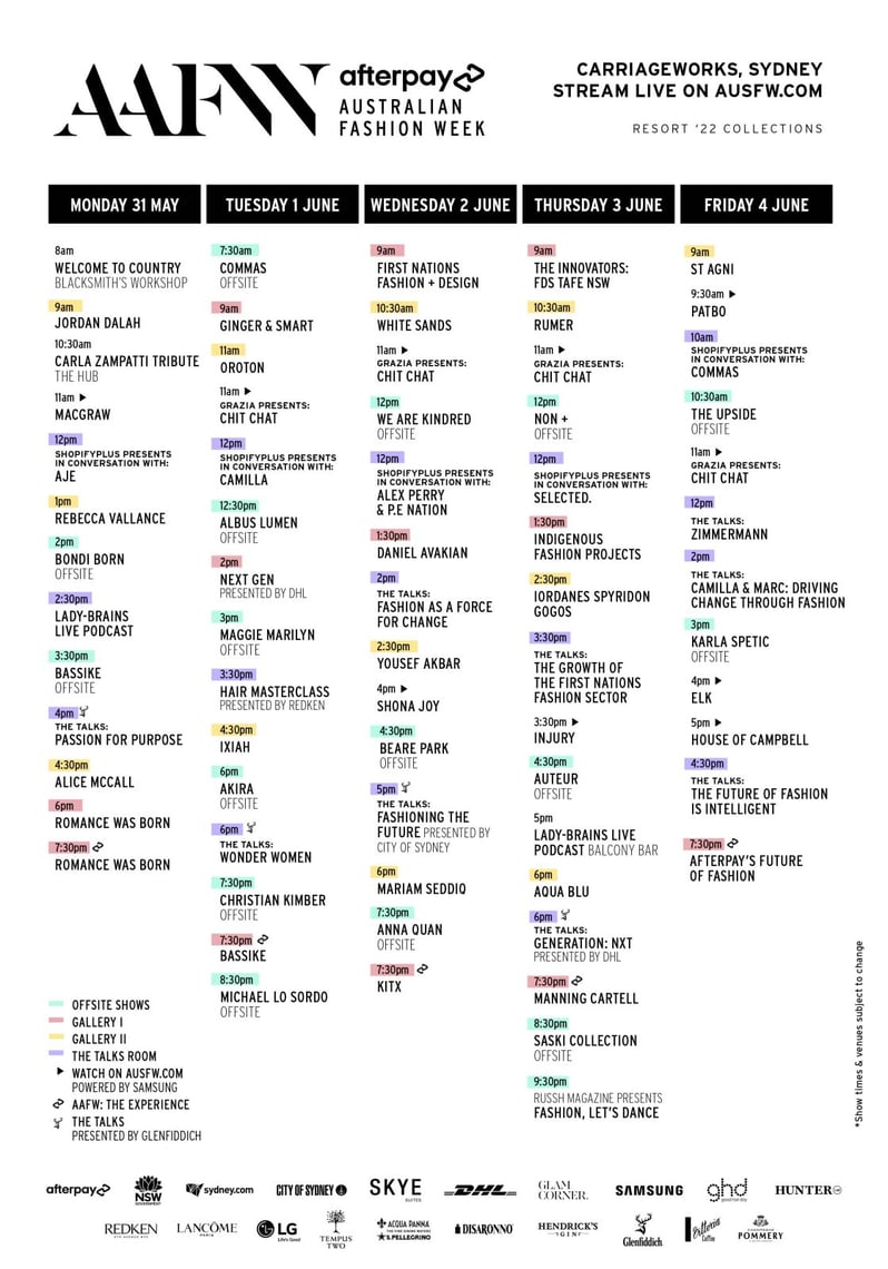 Australian Fashion Week 2021 Show Schedule
