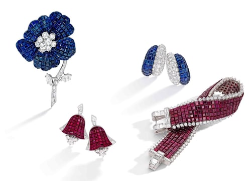 Mystery-Set Sapphire and Diamond Flower Brooch