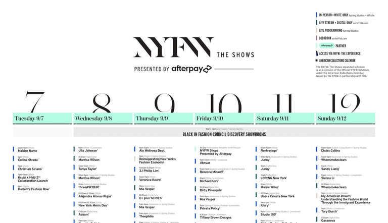 Semaine de la mode de New York - NYFW Les défilés - Programme de septembre 2021