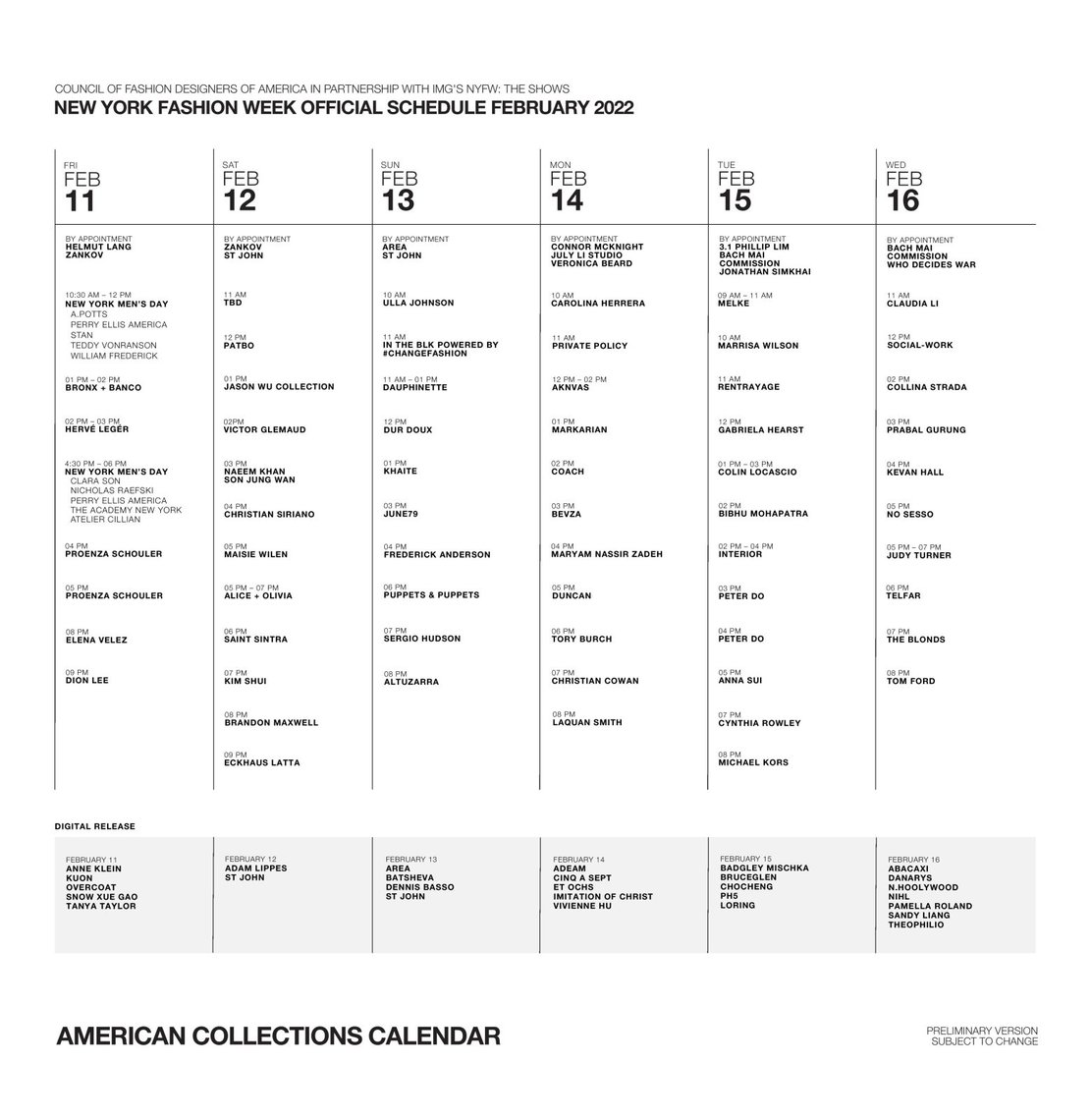 Неделя моды в Нью-Йорке — NYFW: расписание показов на февраль 2022 г.