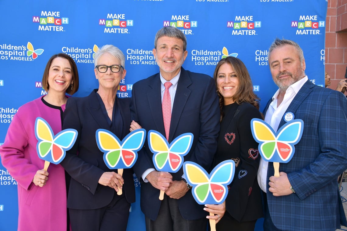 Alexandra Carter, Jamie Lee Curtis, Paul S. Viviano, Dawn Wilcox and Matt LeBlanc attend the 7th Annual Children's Hospital Los Angeles Make March Matter Kick-Off at Saban Auditorium on March 01, 2022 in Los Angeles, California. (Photo by Araya Doheny/Getty Images for CHLA)