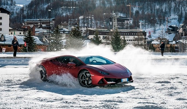 Lamborghini Super Sports Cars in Winter Drive