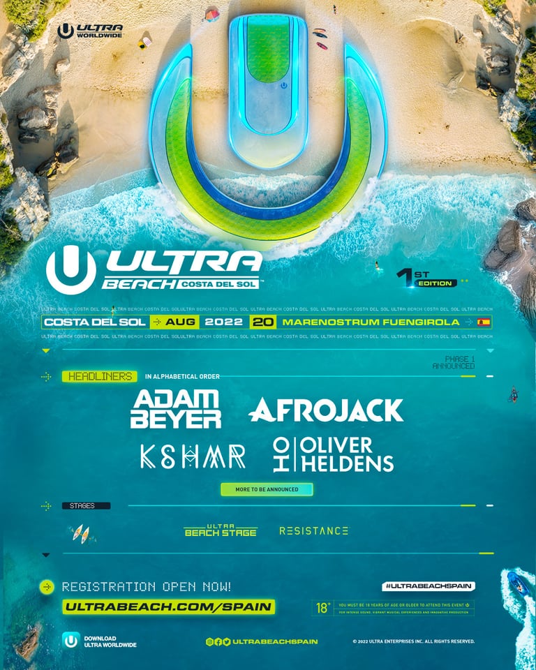 ULTRA BEACH Costa Del Sol unveils Phase 1 headliners Adam Beyer, Afrojack, KSHMR, and Oliver Heldens for debut edition