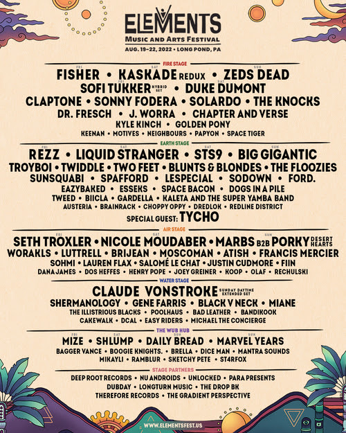 Elements Festival Announces Phase 2 Lineup: Tycho, Illustrious Blacks, Cakewalk, Chapter & Verse, MIZE + more - August 19-22
