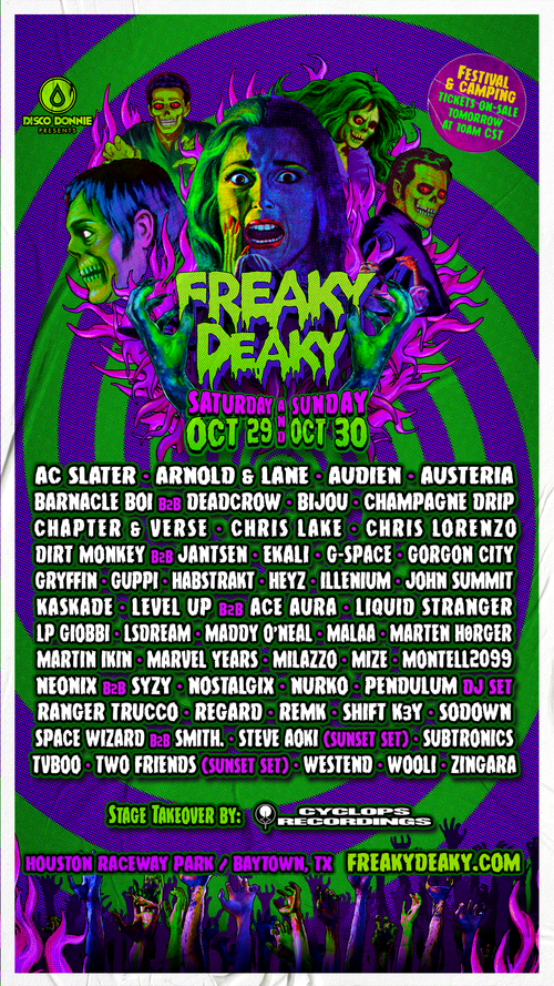Disco Donnie Presents Announces Lineup for 4th Edition of Electronic Music’s Most Haunted Festival, Freaky Deaky in Baytown TX, Oct 29, 30