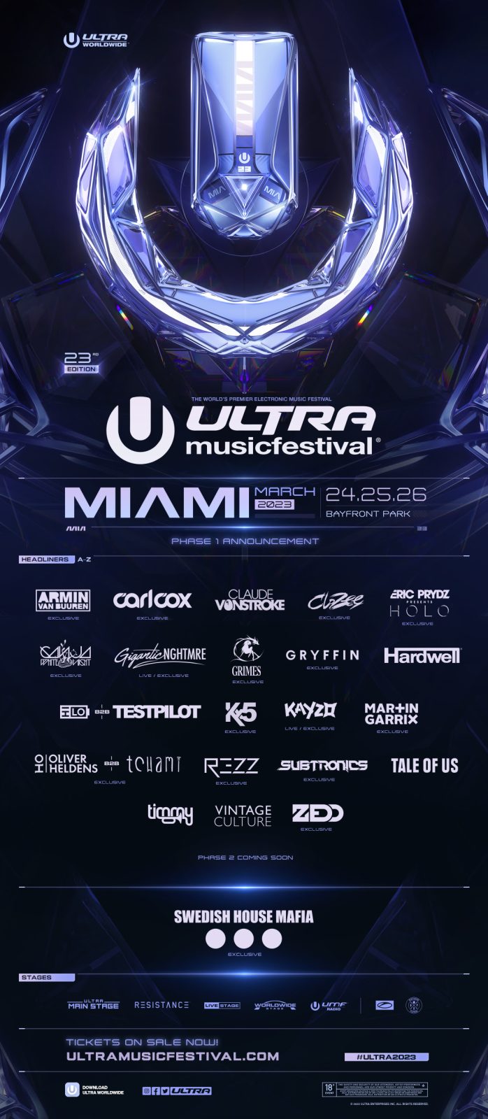Ultra Music Festival unveils star-studded Phase 1 lineup for 23rd edition, taking place Friday, March 24 - Sunday, March 26, 2023 at longtime home of Bayfront Park