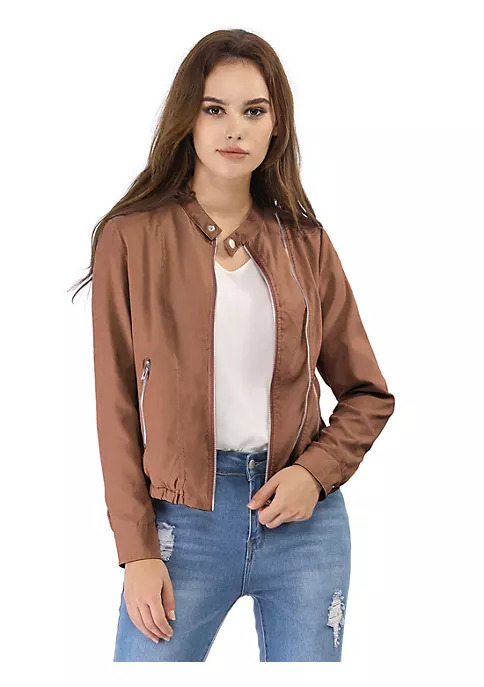 Lightweight Classic Casual Stand Collar Pocket Short Biker Moto Jacket
