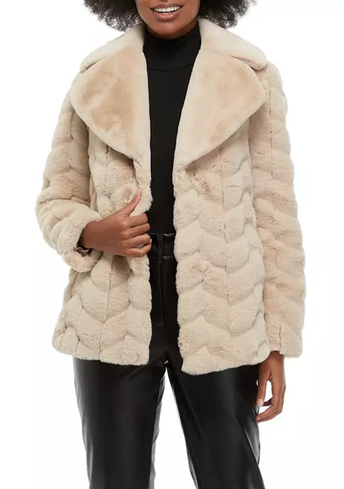 Women's Grooved Faux Fur Coat