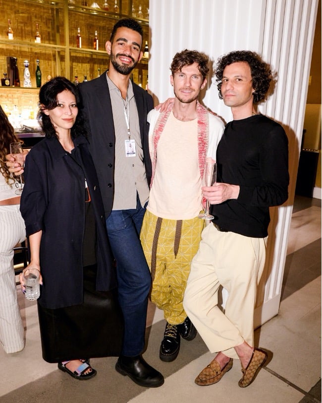 Nicolette Mishkan, Adrian de Banville, Sean Leffers, and Ben Lee Ritchie Handler at the Desert X cocktail reception at Cadillac Hotel & Beach Club during Art Basel.