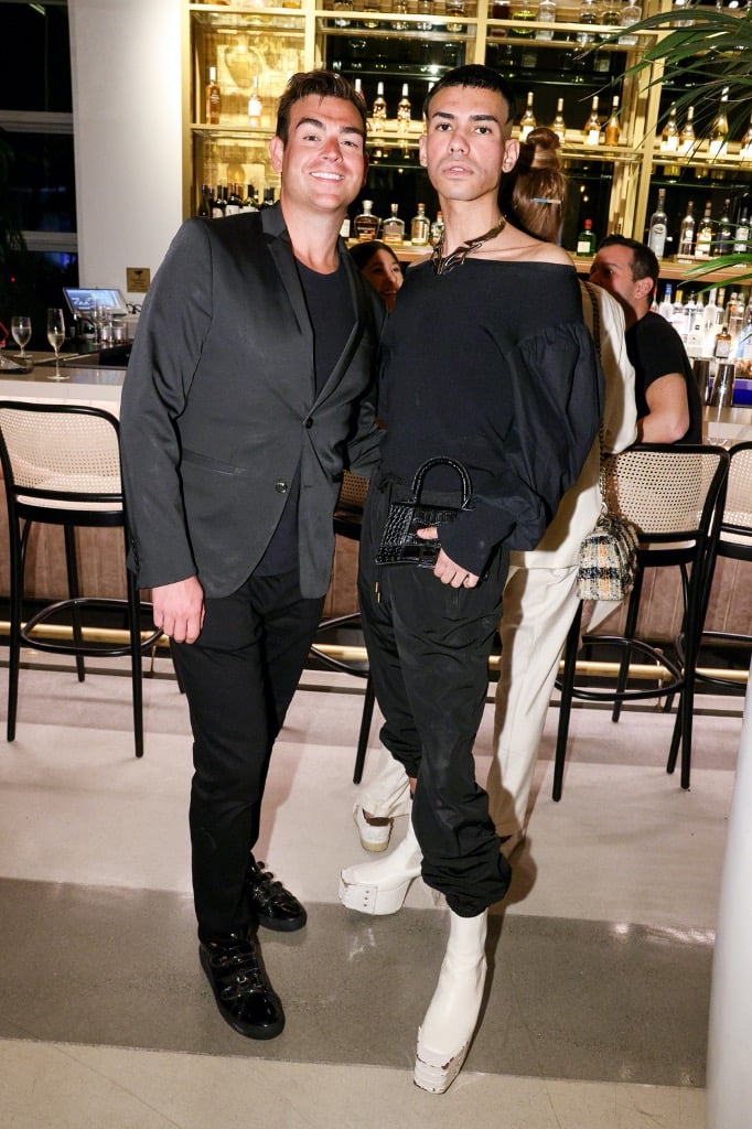 Tyler Prow and Mateo Palacio at the Desert X cocktail reception at Cadillac Hotel & Beach Club during Art Basel.