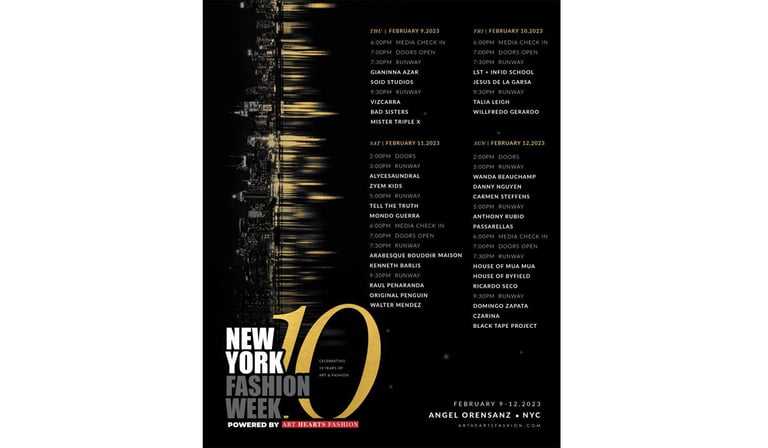 Art Hearts Fashion celebra 10 anni di sfilate questa sera all'Angel Orensanz Center per la settimana della moda di New York Autunno 2023