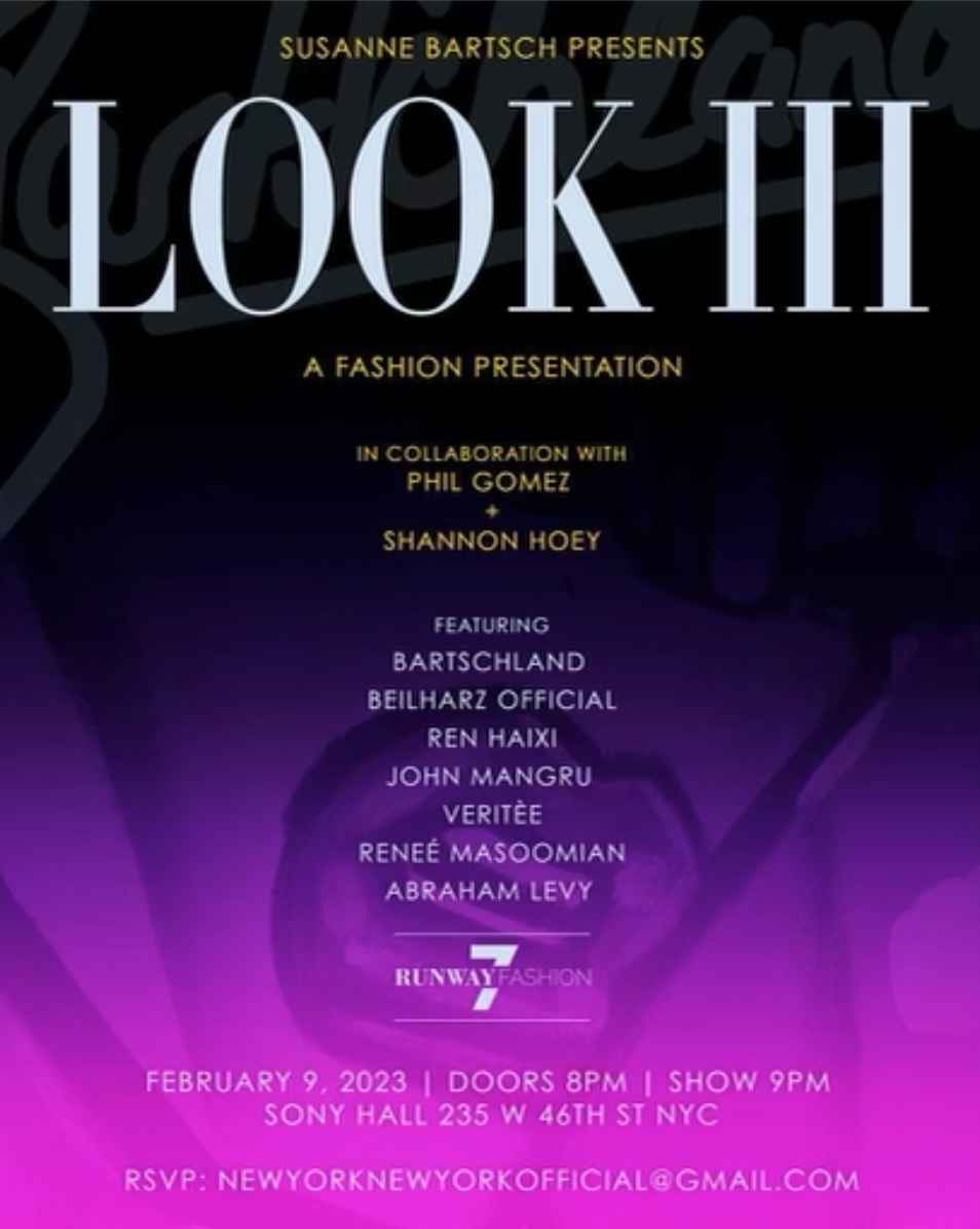 Global Style Icon Susanne Bartsch will Debut LOOK III on Thursday, February 9th at RUNWAY 7