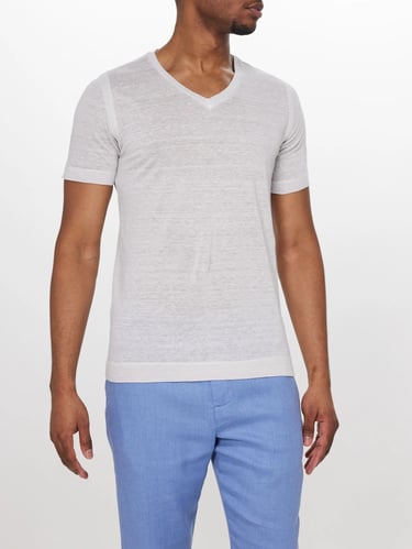 120% Lino V-neck linen-jersey T-shirt