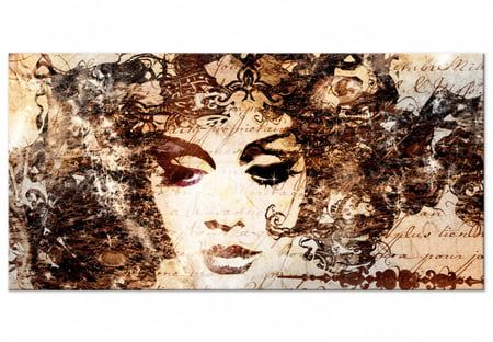 Canvas Portrait of a Woman - Sketch of a Face of a Young Girl in Sepia Tones