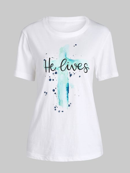 Casual T Shirt Graphic Cross Print Short Sleeve Round Neck Summer Tee