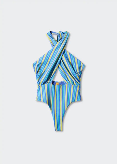 Printed swimsuit with crossed straps