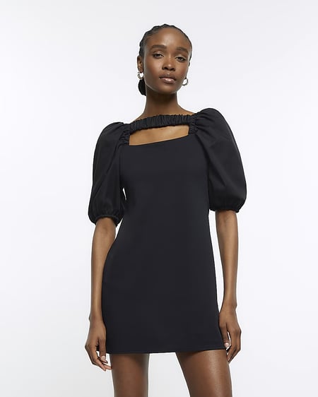 BLACK SCUBA CUT-OUT SHIFT MINI DRESS