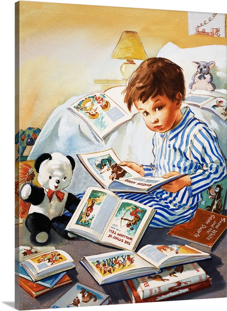 Young Boy reading story books Wall Art