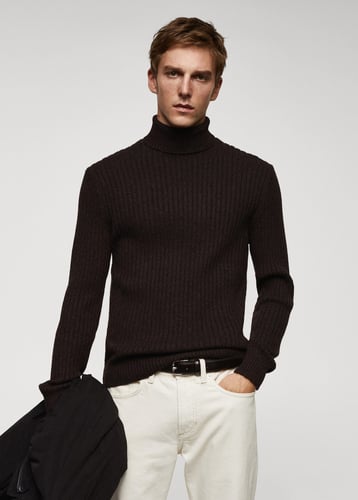 Wool sweater with ribbed turtleneck