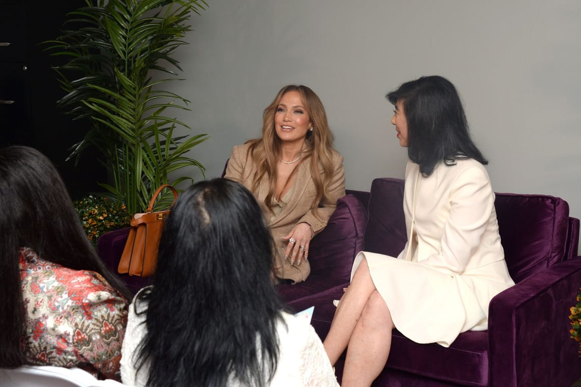 Jennifer Lopez with Andrea Jung speaking to entrepreneurs