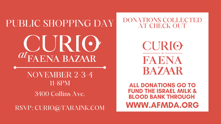 Shop the Annual Sale at CURIO at Faena Bazaar in Support of Israel from Thurs, Nov 2 to Sat, Nov 4