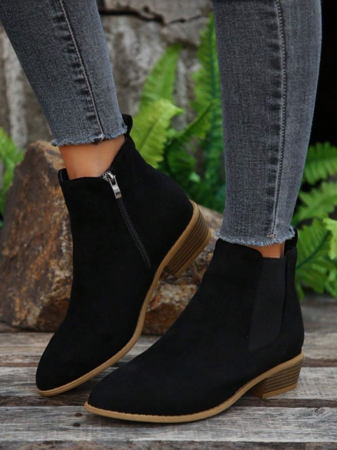 Women's Side Zip Chunky Heel Ankle Boots