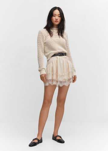 Openwork sweater with perkins collar