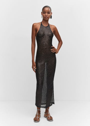 Side slit sequined gown