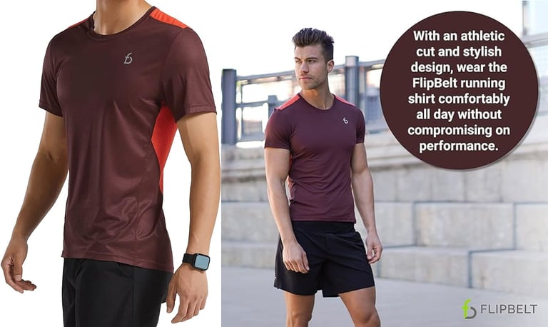 FlipBelt Athletic Running T-Shirt, Short Sleeve Gym and Workout Tops for Men