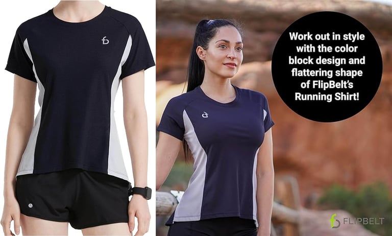 FlipBelt Workout Running Shirt, Short Sleeved Exercise and Yoga Tops