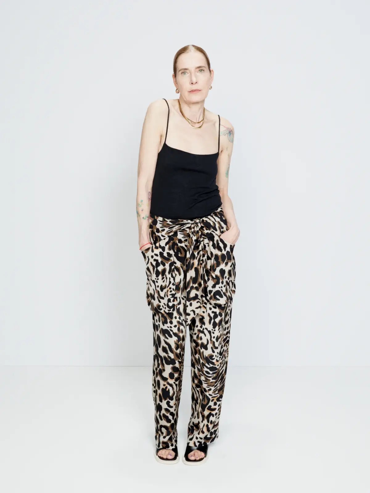 Raey Cargo pocket animal-print silk trousers