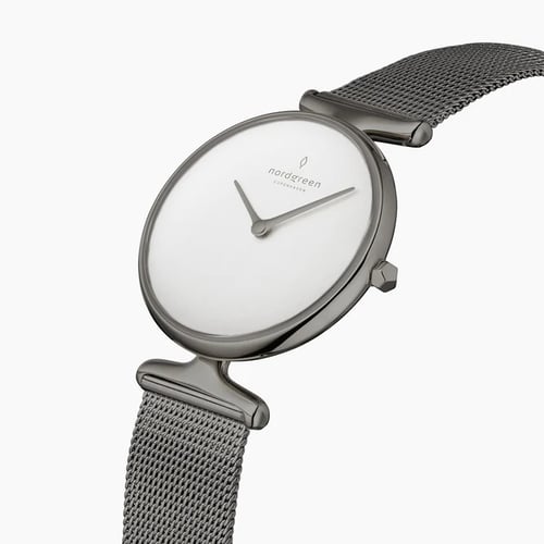 UNIKA BUNDLE WHITE DIAL GUN METAL | GUN METAL MESH / BLACK LEATHER STRAPS