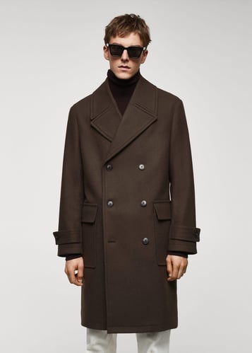 Wool double-breasted coat with buttons