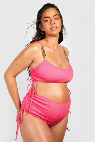 MATERNITY CRINKLE CHAIN STRAP HIGH WAISTED BIKINI