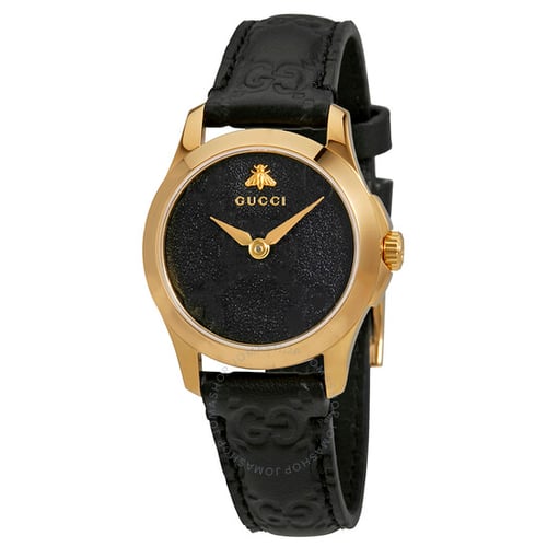 GUCCI G-Timeless Black Dial Black Leather Ladies Watch