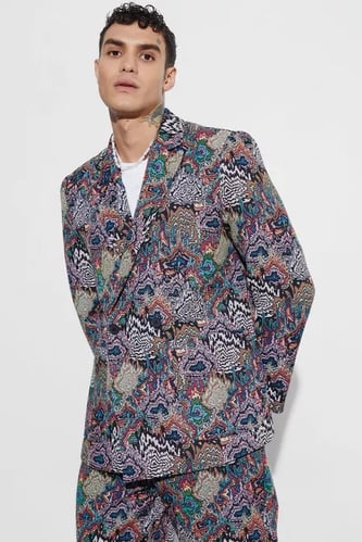 RELAXED FIT DOUBLE BREASTED TAPESTRY BLAZER